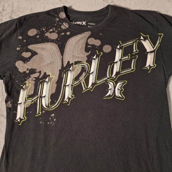 Y2K Hurley T-Shirt Black Abstract Grunge Skater Surfer Short Sleeve Size Medium - Picture 2 of 7